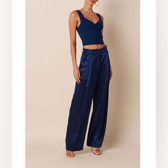 Sablyn Pants - Sablyn Emerson Pleated Silk Pants in Midnight Navy, Size Small